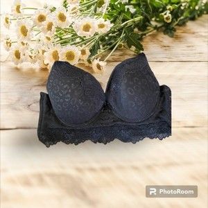 Bra black mix print pattern 34b lace